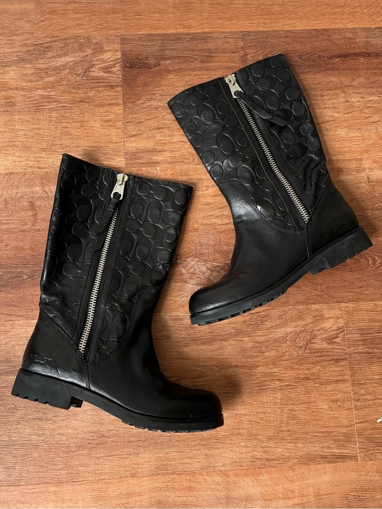 Coach Shoes - Coach Valentine Leather Signature Monogram Embossed Boots, A7785